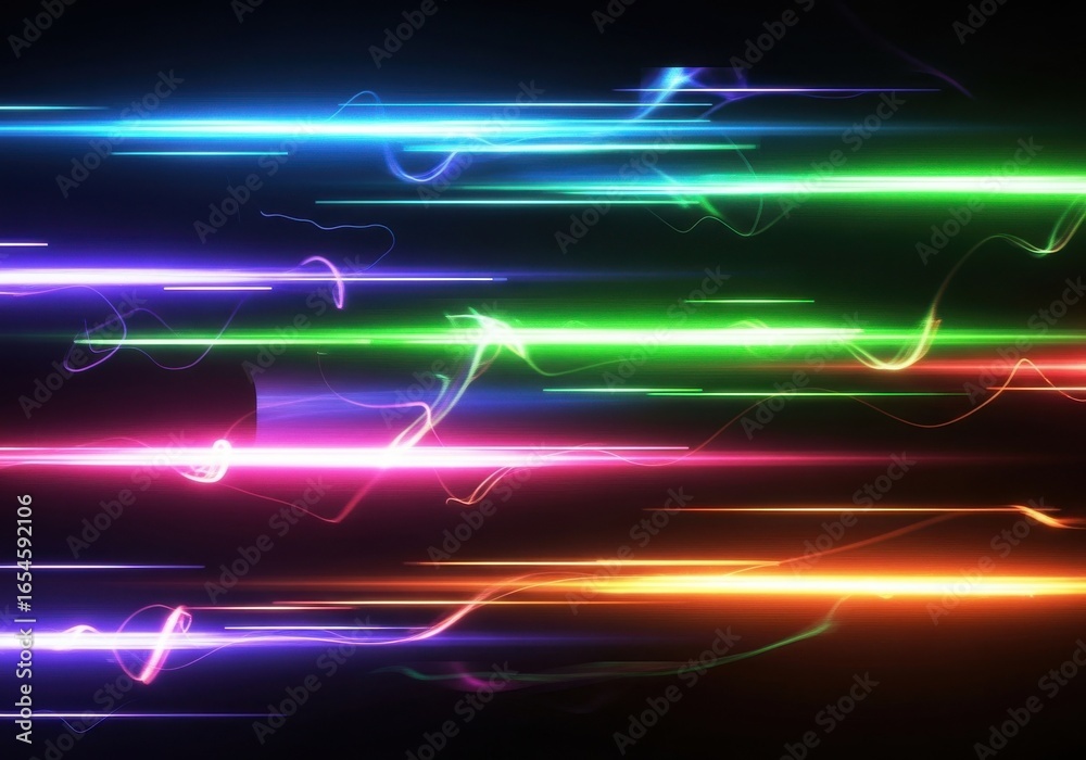 Naklejka premium Colorful Light Streaks on Dark Background Vibrant Abstract Digital Art