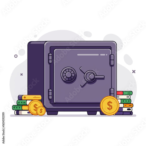 Secure vault with stacks of money and documents, symbolizing financial security and protection of assets.