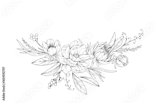 Botanic set of detailed various flowers and brunch. Luxury vintage floral collection for wedding invitation, wallpaper art or save the date card. Botanical vector illustration