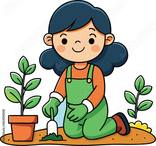 Gardener Planting Seedlings in a Garden with a Happy Smile