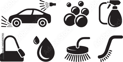 Car Wash Icons Set for Automotive Service