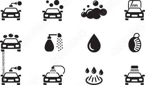 Collection of Car Wash Icons for Business or Website Use