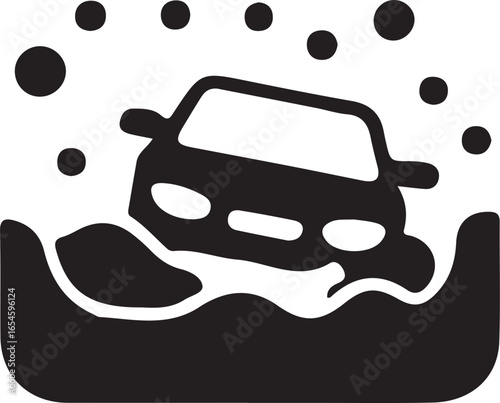 Car submerged in water during a winter storm