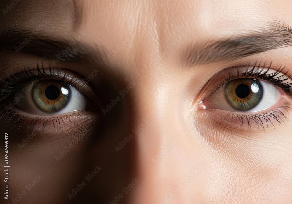Fototapeta premium Close Up of Human Eyes with Brown Iris and Natural Skin Tone in Bright Lighting
