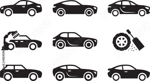 Automotive Service Icons Depicting Various Car Maintenance Tasks