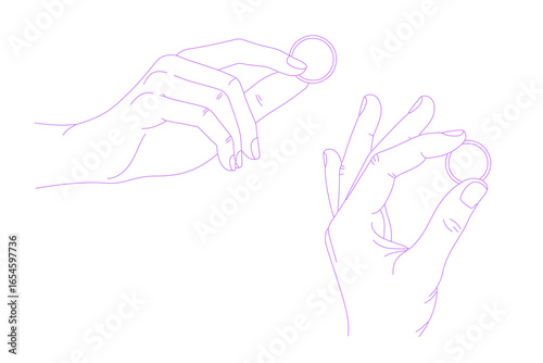 Line art illustration of hand holding a coin