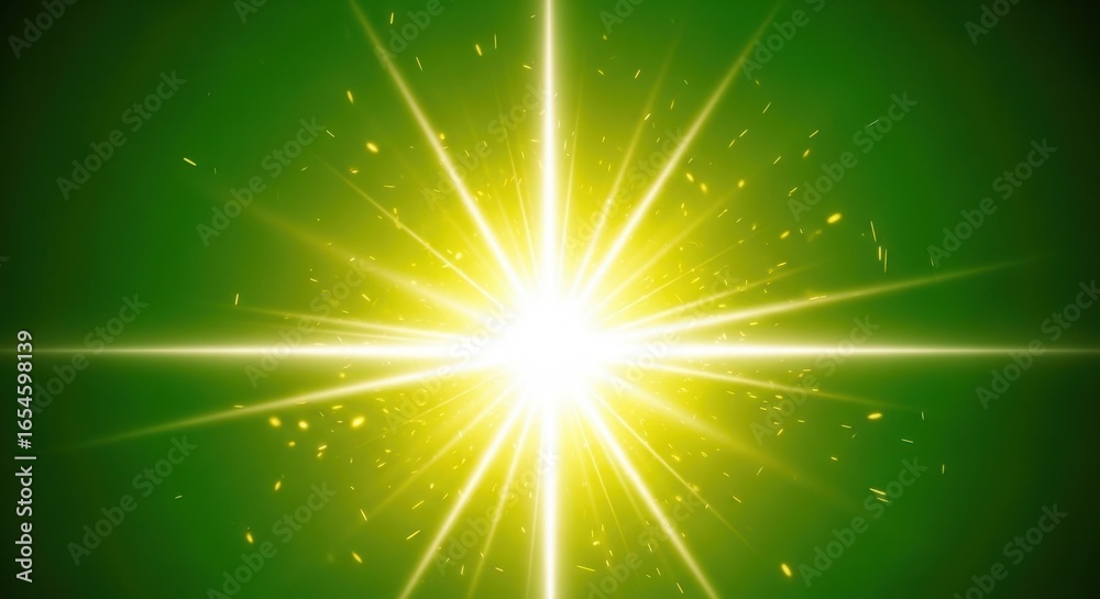 Fototapeta premium Bright Yellow Light Burst with Green Background in Digital Illustration