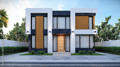3D illustration of a modern two-story villa 1