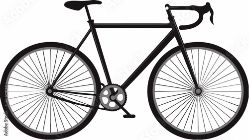 Illustration of a sleek black road bicycle with drop handlebars and thin spoked wheels on a white background