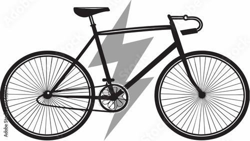 Black bicycle with thin tires and a lightning bolt behind the frame in a vector illustration