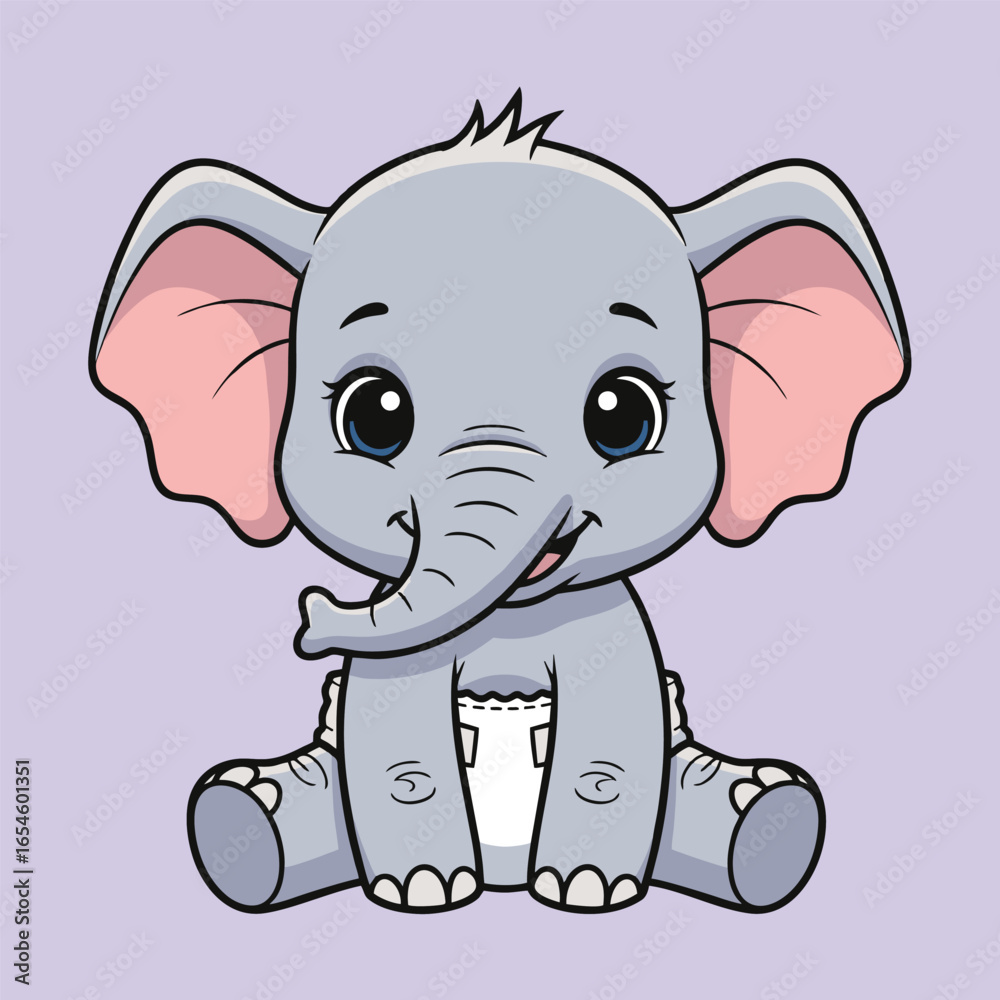 Fototapeta premium Cute baby elephant cartoon vector icon illustration animal nature icon isolated flat vector