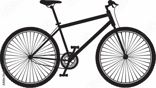 Silhouette of a bicycle with detailed spokes and frame components on a white background view from the side