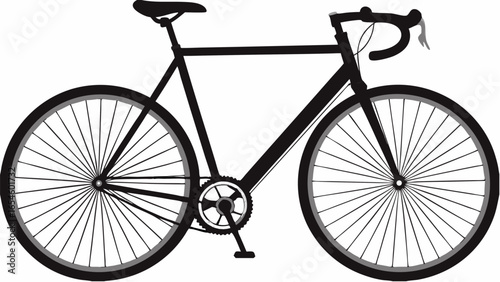 Illustration of a black fixed gear bicycle with drop handlebars and thin spoked wheels design style