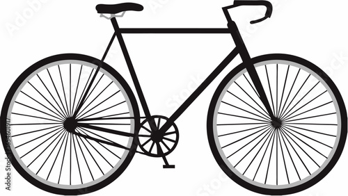 Illustration of a black bicycle with thin spokes and a curved handlebar on a white background