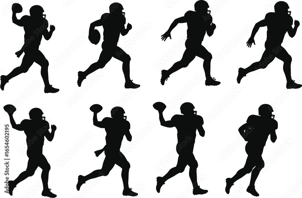 custom made wallpaper toronto digitalAmerican football player silhouettes, action poses, sports illustration, vector art, athletic movement, helmet, uniform, running, throwing, dynamic strength