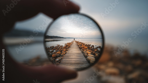 Focus- A person far away through a lens