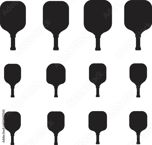 Twelve pickleball paddle silhouettes various sizes