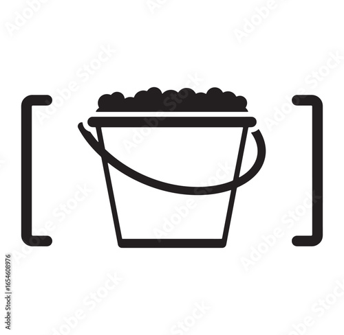 Simple black and white icon illustrating a bucket of suds for cleaning or washing.