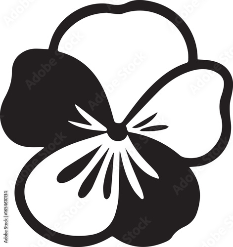 Elegant silhouette style vector minimal black pansy logo design, simple floral icon illustration, modern emblem for branding, beauty, gardening, wellness, floral design, nature, creative business iden
