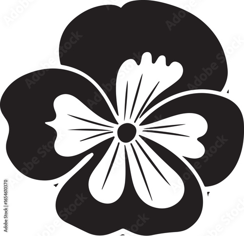 Elegant silhouette style vector minimal black pansy logo design, simple floral icon illustration, modern emblem for branding, beauty, gardening, wellness, floral design, nature, creative business iden
