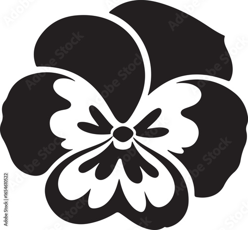 Elegant silhouette style vector minimal black pansy logo design, simple floral icon illustration, modern emblem for branding, beauty, gardening, wellness, floral design, nature, creative business iden