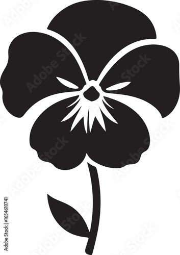Elegant silhouette style vector minimal black pansy logo design, simple floral icon illustration, modern emblem for branding, beauty, gardening, wellness, floral design, nature, creative business iden