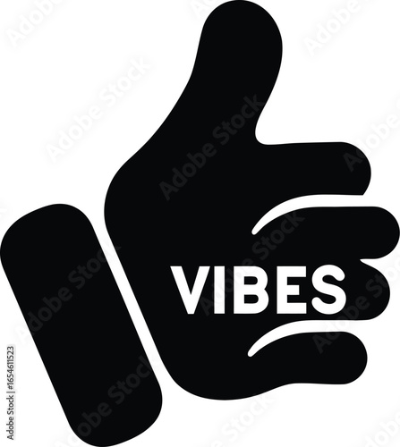 Black thumbs up icon with the word vibes in white showing positivity and good feelings expressed