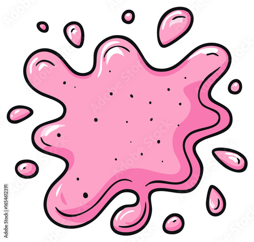 Gooey pink bubblegum splash or sweet slime cartoon illustration