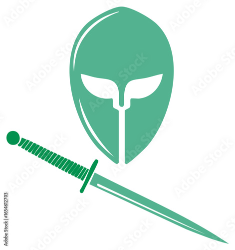 Green Sword and Spartan Helmet Emblem Symbolizing Strength and Growth
