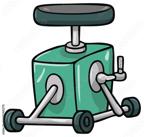 Cartoon industrial stool with wheels and crank