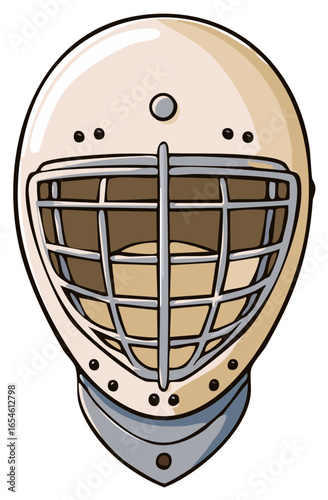 Vintage Hockey Goalie Mask Protective Headgear Safety Equipment Cartoon Style Graphic Art