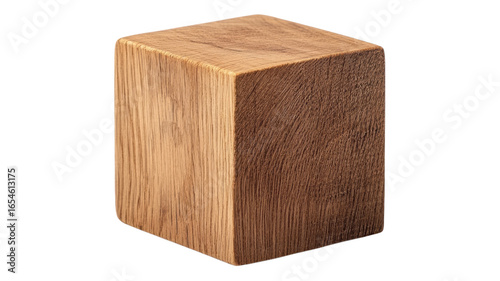 Sleek wooden cube stands out with its natural grain and transparent background