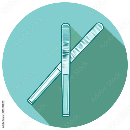 Illustration of nail files with a long shadow in an abstract circle shape.