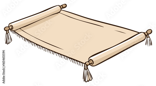 Illustrated open scroll with tassel and fringe in cartoon style