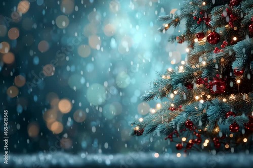 Festive animated Christmas tree background with glowing lights, sparkling ornaments, and magical holiday atmosphere. Perfect for greeting cards, seasonal videos, digital invitations, and winter celebr