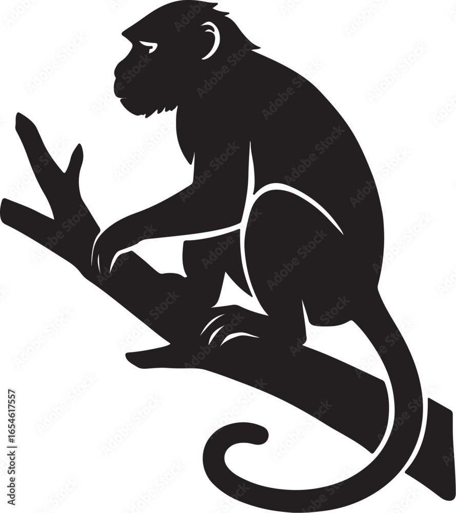 Fototapeta premium Hanuman is sitting and hanging on a branch of a wild animal tree. হনুমান গাছের ডালে বসে আছে
