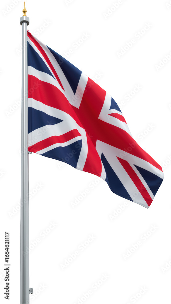 Fototapeta premium British flag waving in wind, symbolizing national pride and identity. vibrant colors of red, white, and blue create striking visual