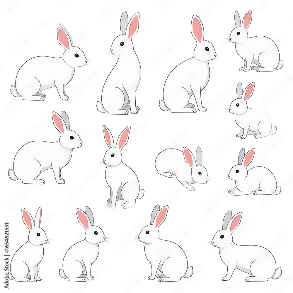 Fototapeta premium White rabbits in various poses