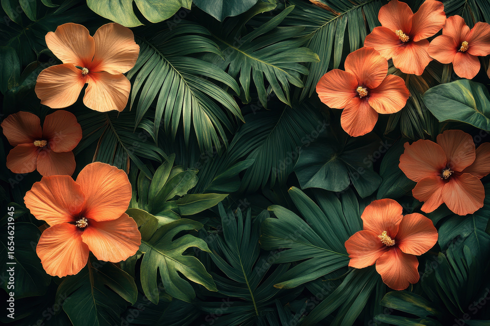 Fototapeta premium Tropical flowers wallpaper.