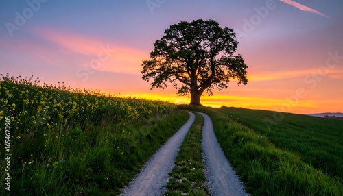 Wallpaper Mural A lone tree stands sentinel at dawn on a country road Torontodigital.ca