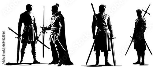 Silhouette of Medieval Warriors with Swords