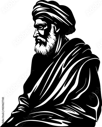 Wise Ibn Sina portrait, ancient philosopher and physician, legacy of knowledge