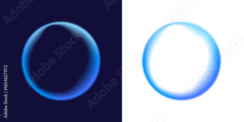 PNG Rainbow blue drops of water, liquid or holograms of irregular free organic shapes. Transparent blue sparkling water splash element with blue gradient.	