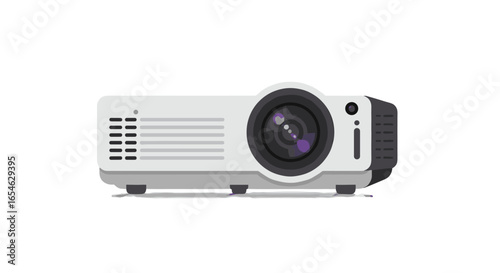 Modern digital projector with lens on white background