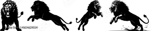 Majestic Lion in Motion: Four Dynamic Poses