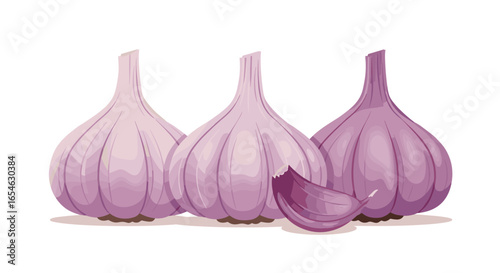 Realistic garlic bulbs with clove on white background