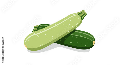 Realistic zucchinis duo on white background for fresh food concepts