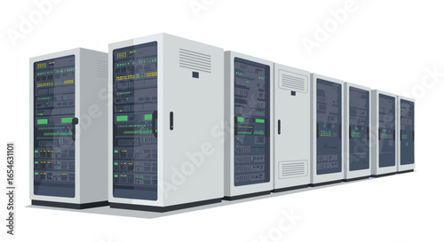 Modern data center server room with high-tech equipment and network storage