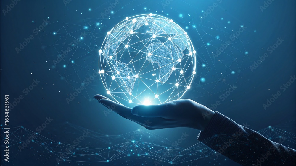 Fototapeta premium Empowering global connections with innovative tech solutions held securely in your hand for a connected world