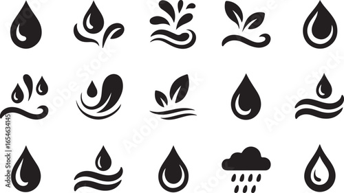 Water Drop Icon Set Collection of Stylized Liquid Elements and Natural Design